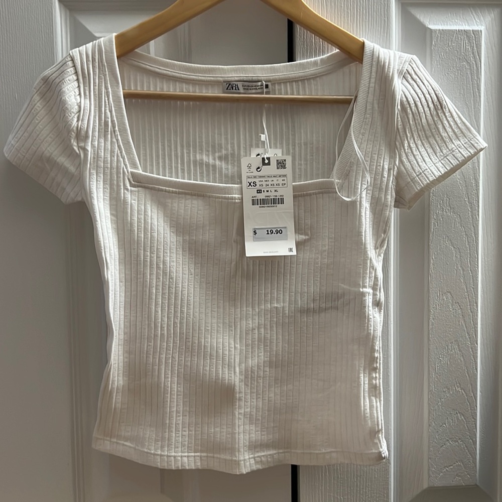 Zara square neck ribbed white crop top size xs nwt